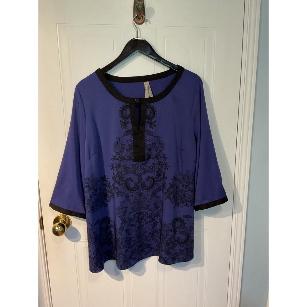 Optez Pour Le Bonheur Blouse Womens XL Purple Excellent Damask Print Top